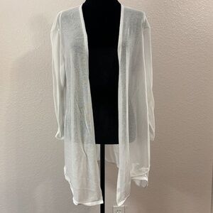 Uniqlo Cardigan Womens Small White Knit Linen Long Sleeve  Open Front